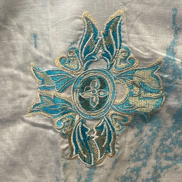 MODAPOSA Embroidered Summer Dress or Kaftan Beach Cover-Up Aqua Blue - Picture 2 of 10